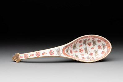 A rare Chinese imperial famille rose yellow-ground spoon, Guangxu mark and of the period