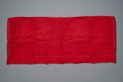 Five Chinese embroidered silk cloths with phoenixes, Buddhist lions and Sanxing, 19/20th C.