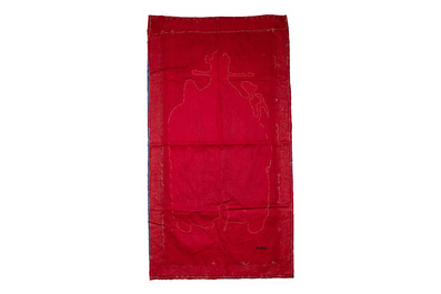 Five Chinese embroidered silk cloths with phoenixes, Buddhist lions and Sanxing, 19/20th C.
