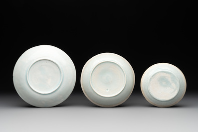 Three Chinese moulded qingbai plates, Song