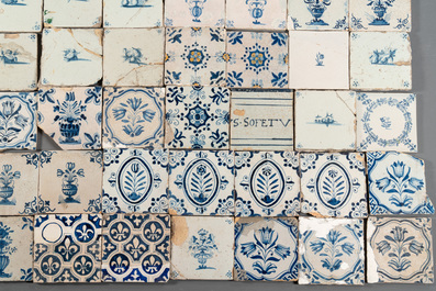 109 blue and white Dutch Delft tiles, 17/18th C.