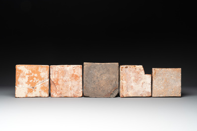 Eleven slip-decorated medieval and post-medieval tiles, France and Flanders, 15/18th C.