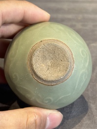 Six Chinese Longquan celadon jarlets with incised floral design, Yuan/Ming