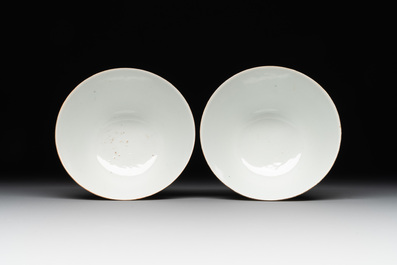A Chinese Canton famille rose 'Wu Shuang Pu' covered sugar bowl and two bowls, 19th C.