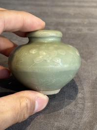 Six Chinese Longquan celadon jarlets with incised floral design, Yuan/Ming