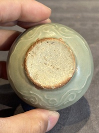 Six Chinese Longquan celadon jarlets with incised floral design, Yuan/Ming