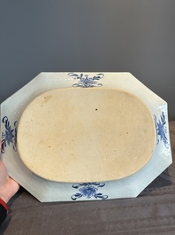 A pair of octagonal Chinese blue and white 'court ladies' dishes, Yongzheng