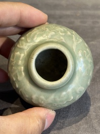 Six Chinese Longquan celadon jarlets with incised floral design, Yuan/Ming