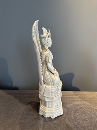 A Chinese Dehua blanc de Chine seated Guanyin, Qianlong mark, Republic