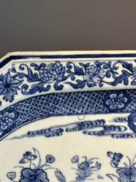A pair of octagonal Chinese blue and white 'court ladies' dishes, Yongzheng