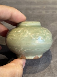 Six Chinese Longquan celadon jarlets with incised floral design, Yuan/Ming