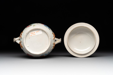 A Chinese Canton famille rose 'Wu Shuang Pu' covered sugar bowl and two bowls, 19th C.