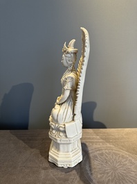 A Chinese Dehua blanc de Chine seated Guanyin, Qianlong mark, Republic