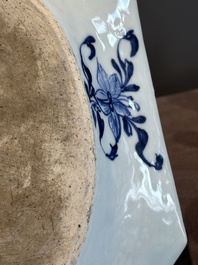 A pair of octagonal Chinese blue and white 'court ladies' dishes, Yongzheng