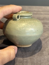 Six Chinese Longquan celadon jarlets with incised floral design, Yuan/Ming