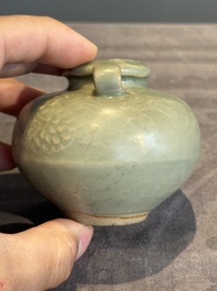 Six Chinese Longquan celadon jarlets with incised floral design, Yuan/Ming