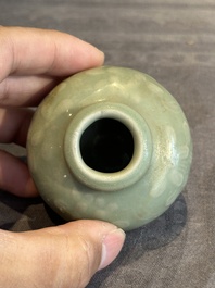 Six Chinese Longquan celadon jarlets with incised floral design, Yuan/Ming