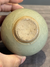 Six Chinese Longquan celadon jarlets with incised floral design, Yuan/Ming