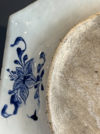 A pair of octagonal Chinese blue and white 'court ladies' dishes, Yongzheng