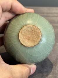 Six Chinese Longquan celadon jarlets with incised floral design, Yuan/Ming