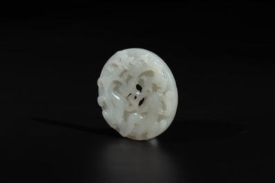 A Chinese white jade 'chilong' 'bi' disc, Qing