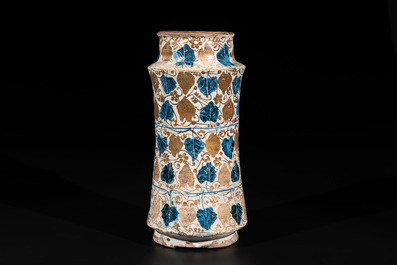 A rare intact Hispano-Moresque lustre-glazed albarello, Manises, Spain, 2nd quarter 15th C.