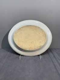 A Chinese export famille rose covered tureen and an oval dish with strainer, Jiaqing