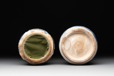 Two Spanish blue and white albarelli, 17th C.