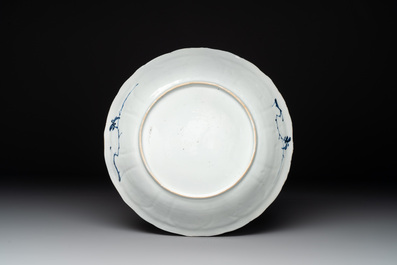 A Chinese blue and white dish with narrative design, Kangxi/Yongzheng