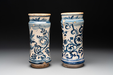 Two Spanish blue and white albarelli, 17th C.