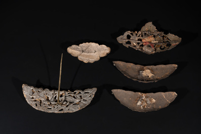 Five Chinese kingfisher feather hairpins, 19th C.