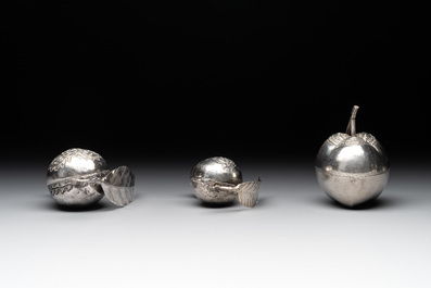 A varied collection of eight silver betel chewing utensils, Southeast Asia, 19/20th C.