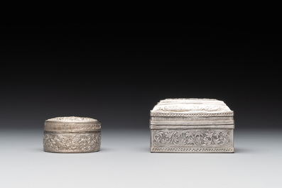 A varied collection of eight silver betel chewing utensils, Southeast Asia, 19/20th C.