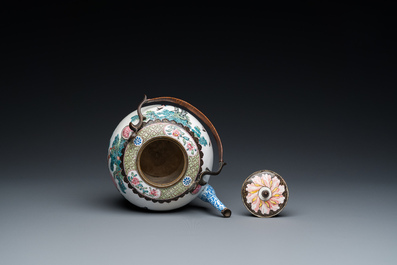 A Chinese Canton enamel teapot and cover, Qianlong