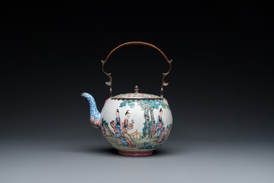 A Chinese Canton enamel teapot and cover, Qianlong