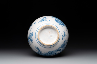 Two blue and white Dutch Delft chinoiserie vases, 17th C.