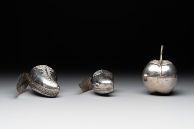 A varied collection of eight silver betel chewing utensils, Southeast Asia, 19/20th C.