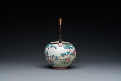 A Chinese Canton enamel teapot and cover, Qianlong