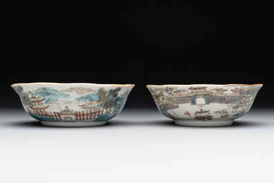 A pair of Chinese famille rose 'landscape' bowls, Daoguang mark and of the period