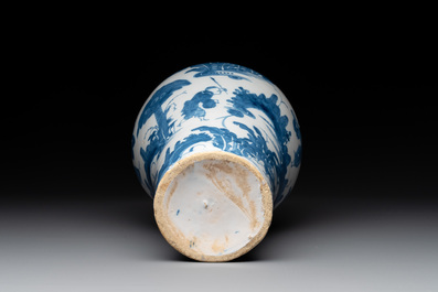 Two blue and white Dutch Delft chinoiserie vases, 17th C.