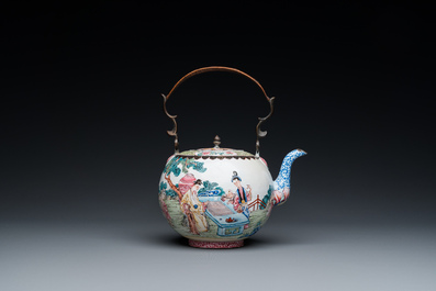 A Chinese Canton enamel teapot and cover, Qianlong