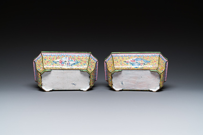 A pair of Chinese yellow-ground Canton enamel jardini&egrave;res, Jiaqing