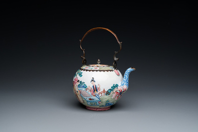 A Chinese Canton enamel teapot and cover, Qianlong