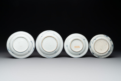 Four Chinese blue and white plates, Wanli and late Ming