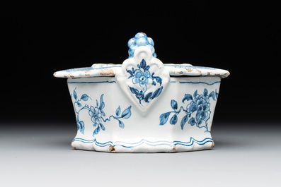 Two blue and white Dutch Delft butter tubs, 18th C.