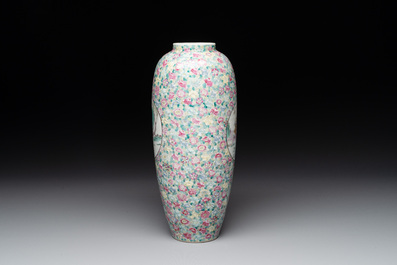 A Chinese famille rose 'millefleurs' 'ladies in a garden' vase, Republic