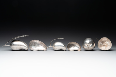 A varied collection of eight silver betel chewing utensils, Southeast Asia, 19/20th C.