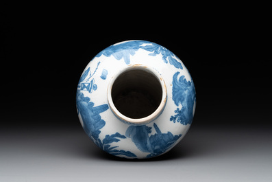 Two blue and white Dutch Delft chinoiserie vases, 17th C.
