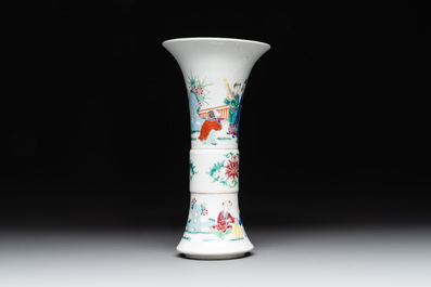 A pair of Chinese famille rose wall vases and a 'gu' vase, 19/20th C.