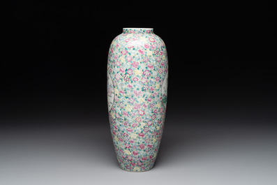 A Chinese famille rose 'millefleurs' 'ladies in a garden' vase, Republic